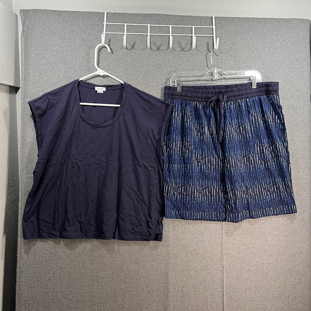 Splendid Slub Jersey Twist Neck Tee and Bermuda Short Set Navy Size XL